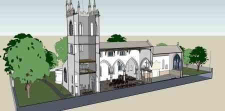 Diagram to show cutaway view of nave and tower