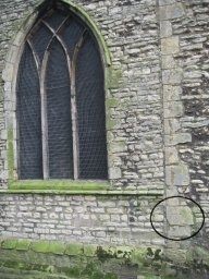 View of bench mark on wall near window