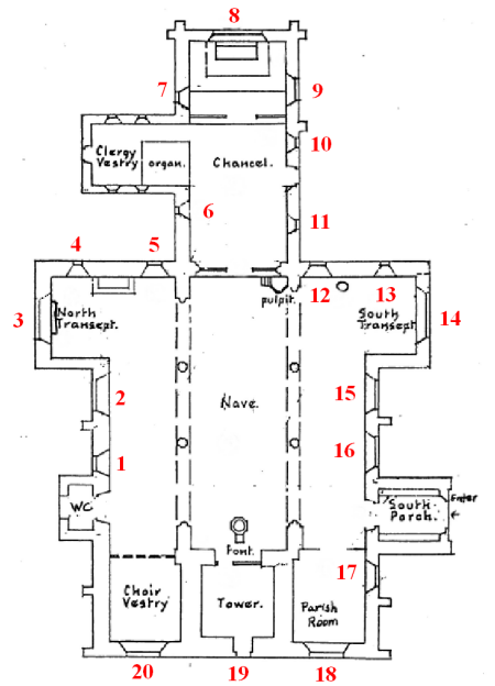 Plan of windows in church