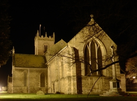 Chancel and War Memorial floodlit
